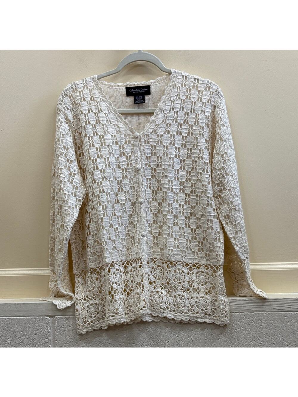 Celina Yang Women's L button front Knit Ivory cardigan sweater